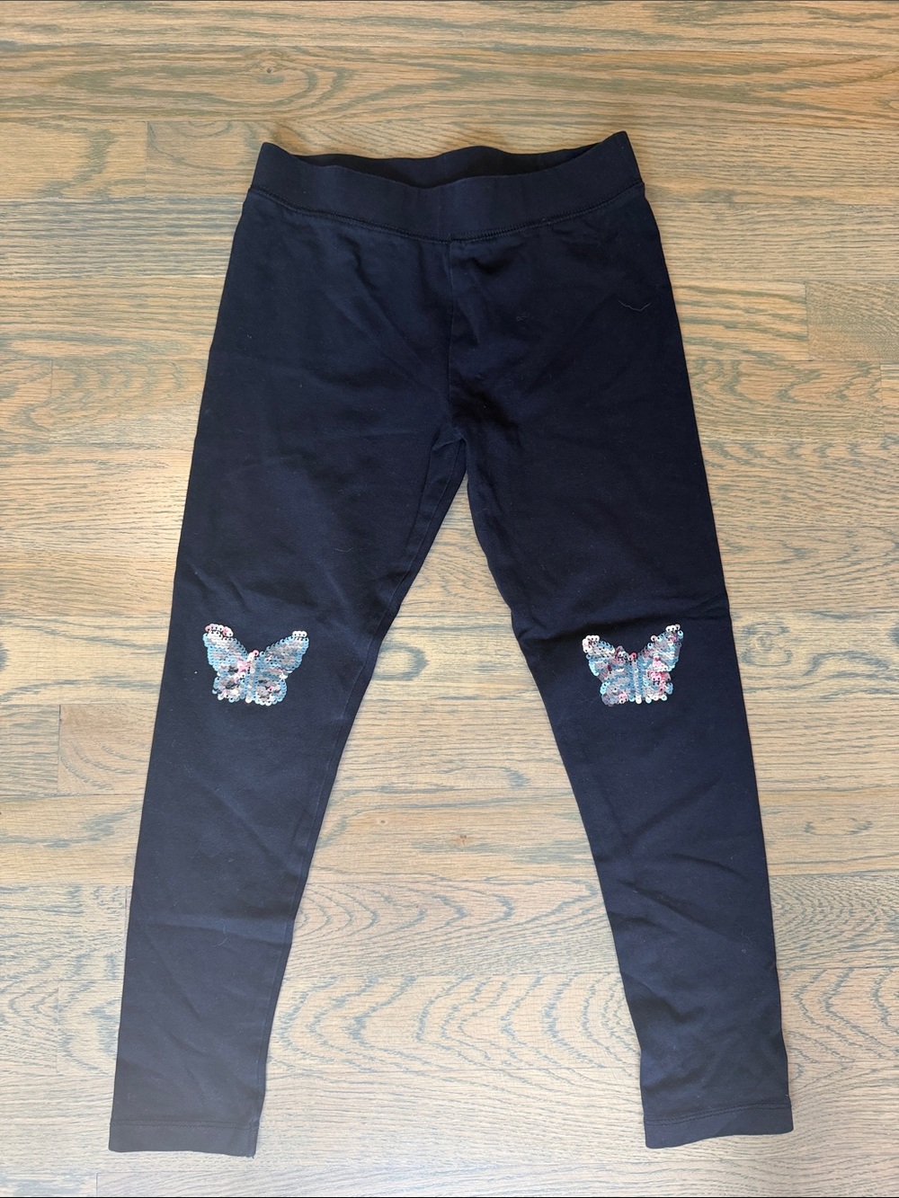 Black Leggings with Multicolor Sequin Butterflies